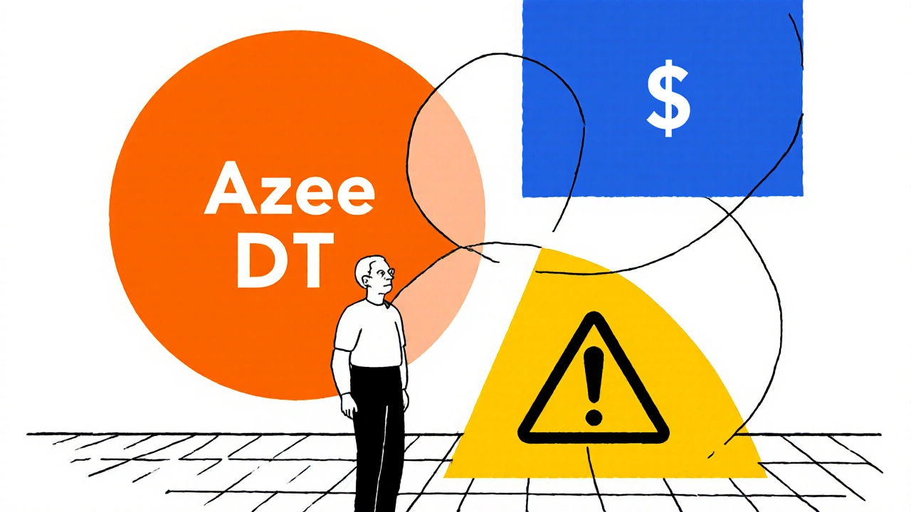 Geometric shapes representing Azzie DT, cost, and safety overlapping in a decision diagram.