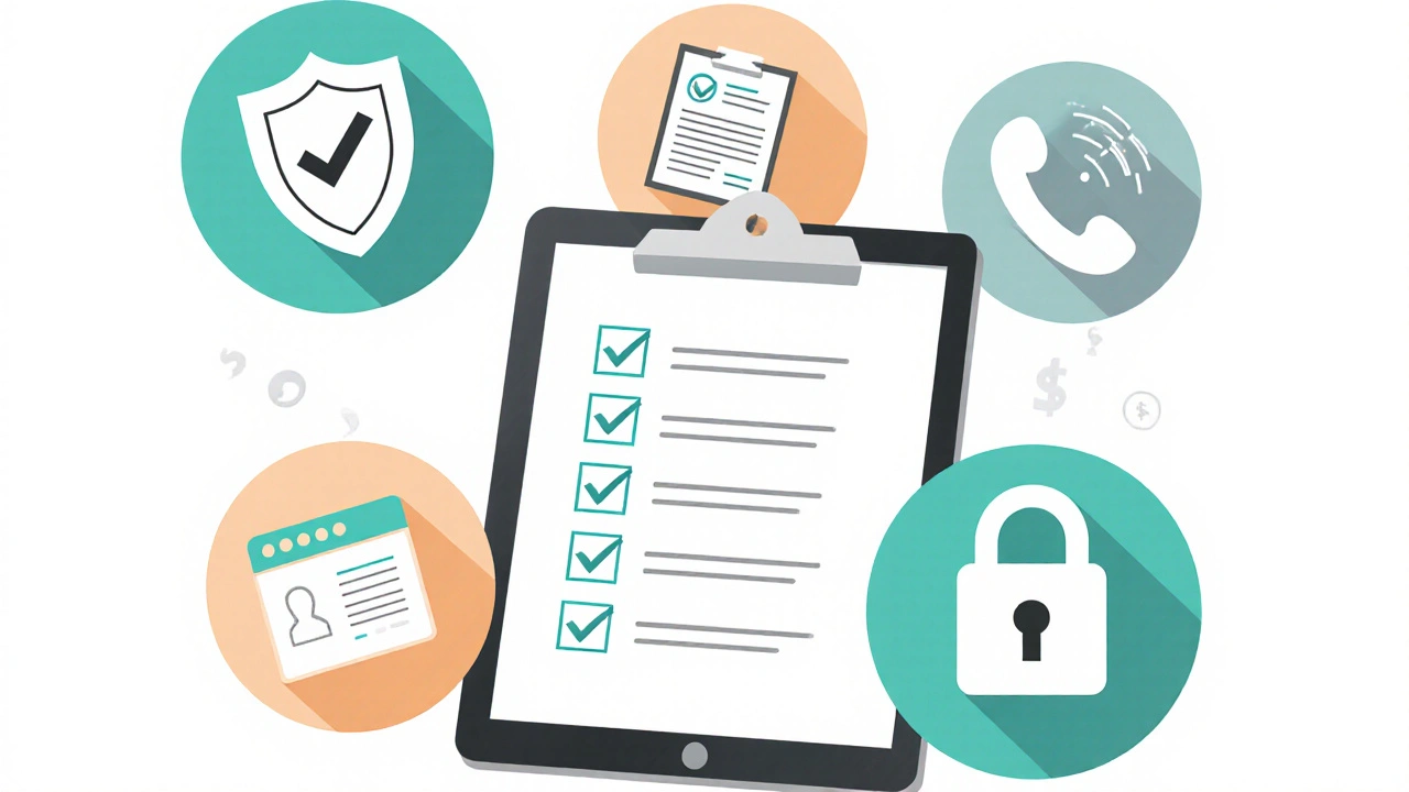 Vector illustration of a tablet with icons for pharmacy verification checklist.