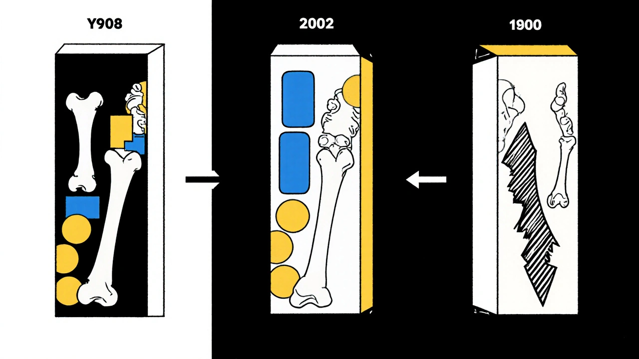 Timeline of bone density decline due to long-term gemfibrozil use in abstract shapes