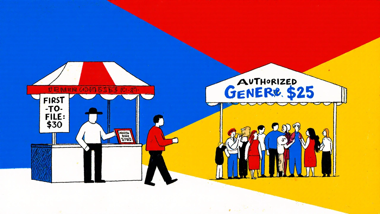Two drug vendors in a grid-based marketplace, one charging more, the other less, with customers drawn to the lower price.