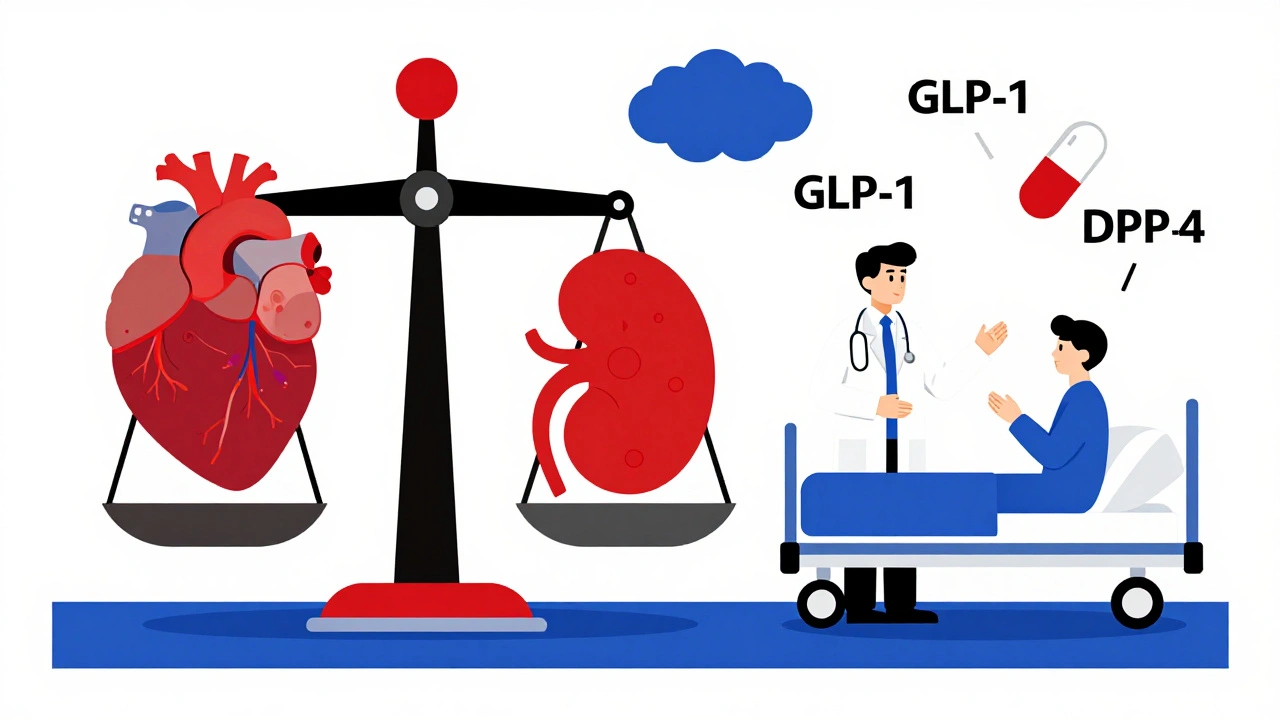 A balanced scale comparing diabetes drug benefits and infection risks using abstract De Stijl icons