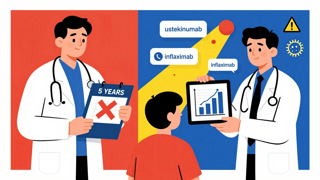 Split scene: doctor rejecting five-year wait, presenting data showing no increased cancer recurrence with immunosuppressants.