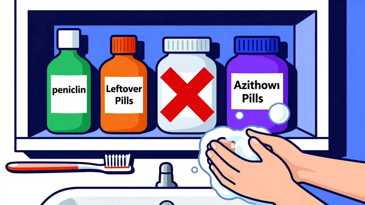 Medicine cabinet with antibiotics and toothbrush replacement, all in De Stijl primary colors and straight lines.