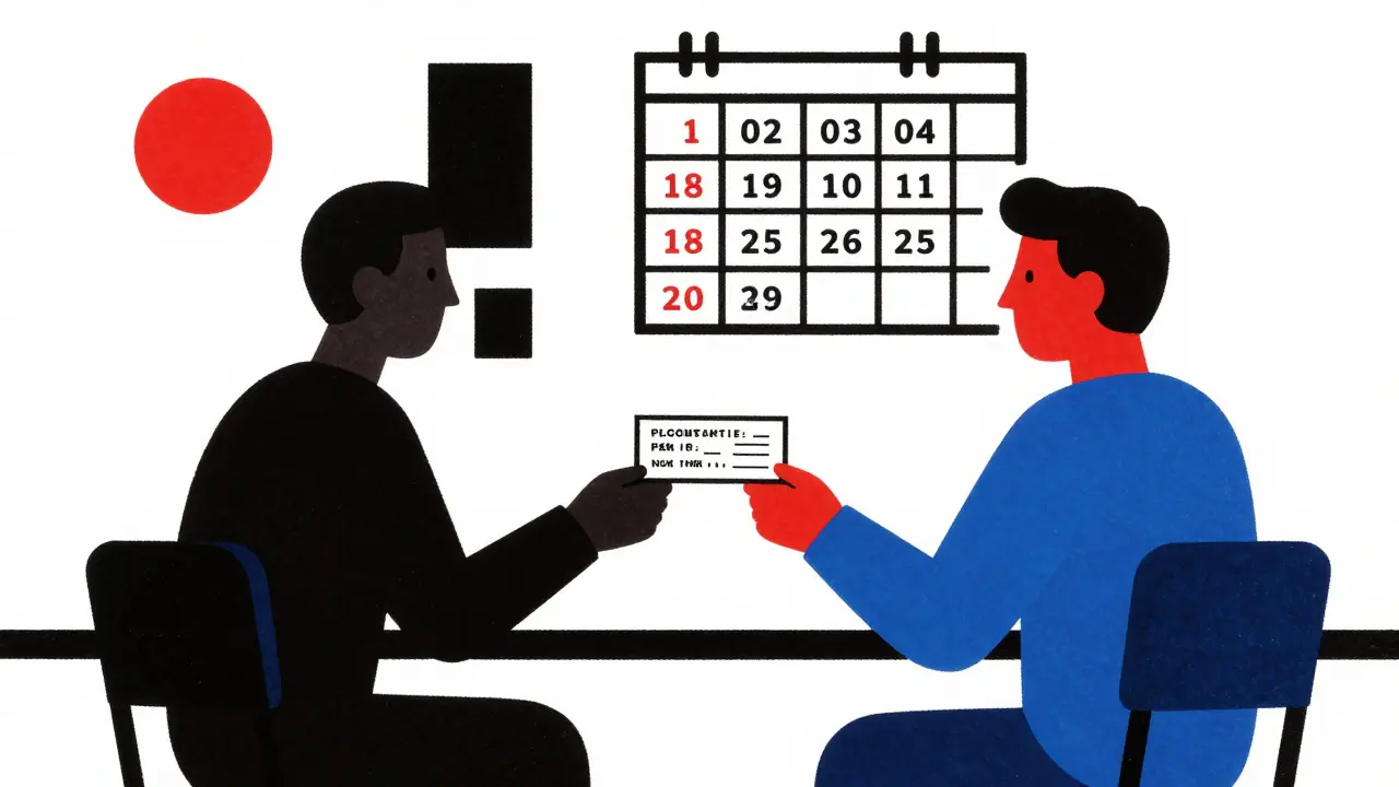 Pharmacist and patient exchanging a clearly labeled prescription.