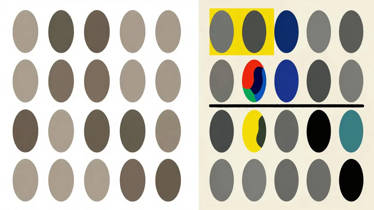 Two figures side by side: one with uniform moles, one with a single irregular mole standing out as the ugly duckling.