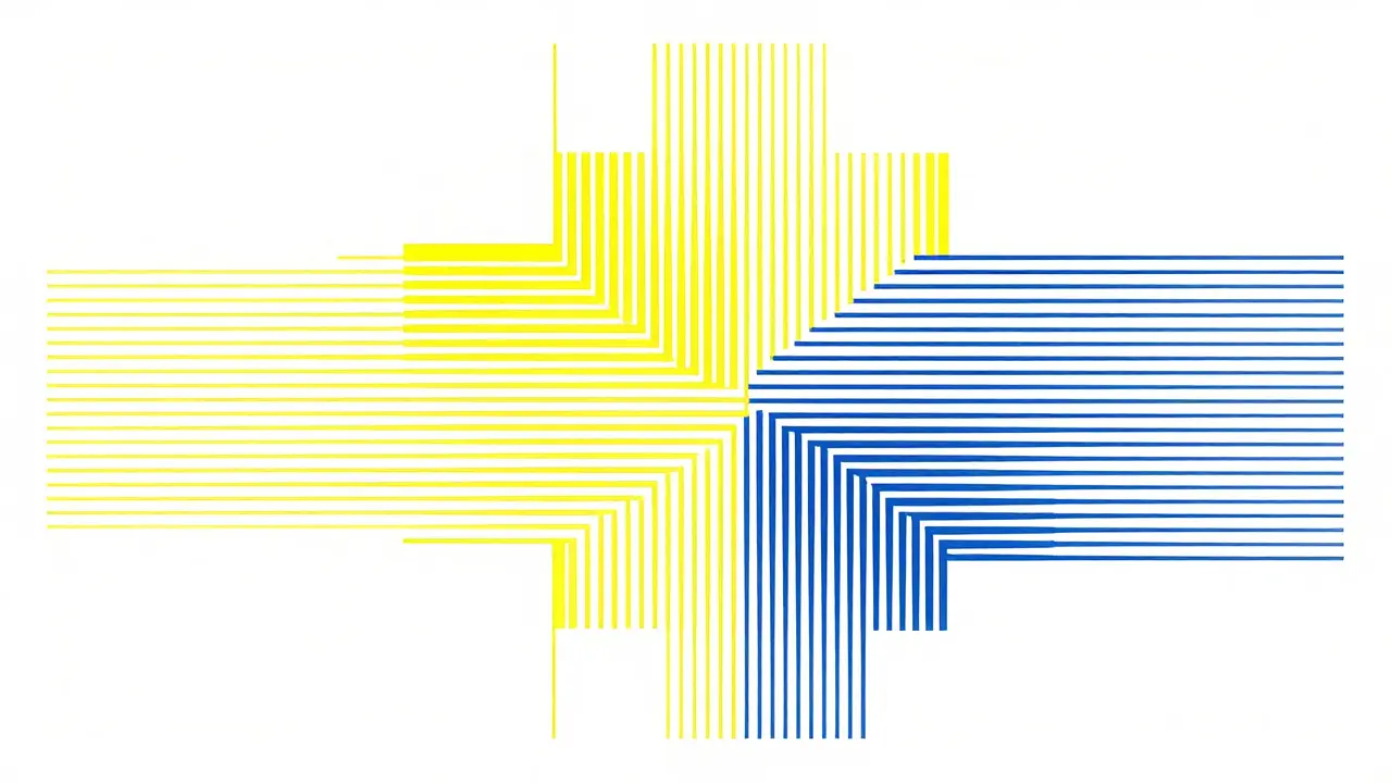 Yellow and blue rectangles spreading outward representing migraine alternatives.