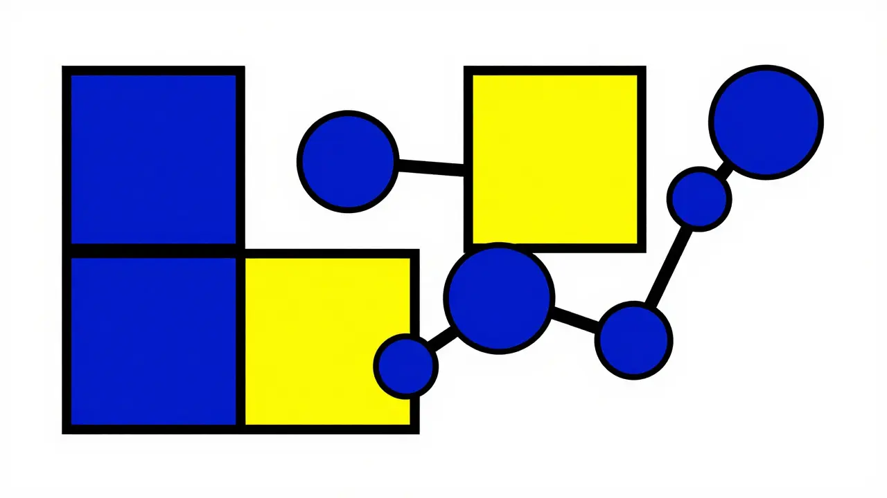Abstract lock and key shapes illustrating receptor mechanisms in blue and yellow