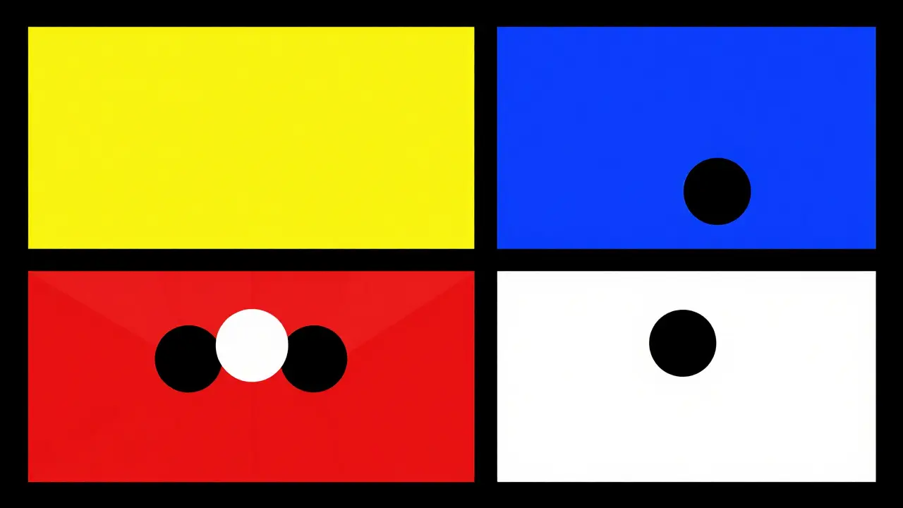 Geometric De Stijl comparison between fat-soluble and water-soluble molecules and muscle cells.