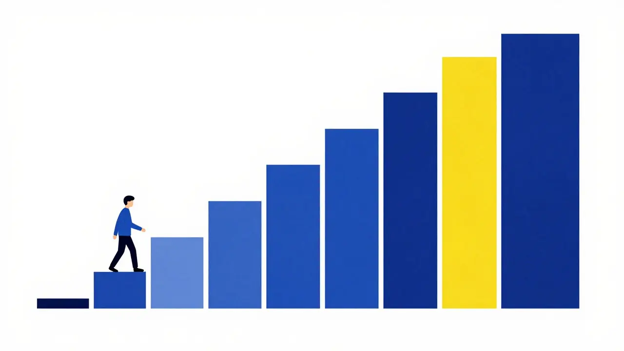 Minimalist De Stijl artwork depicting a gradual staircase of sound recovery and desensitization